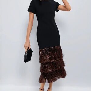Black Dress with Bronze Fringe Hem